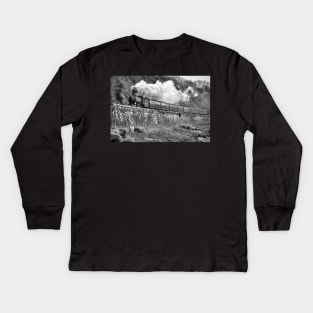 LNER B1 Mayflower - Black and White Kids Long Sleeve T-Shirt